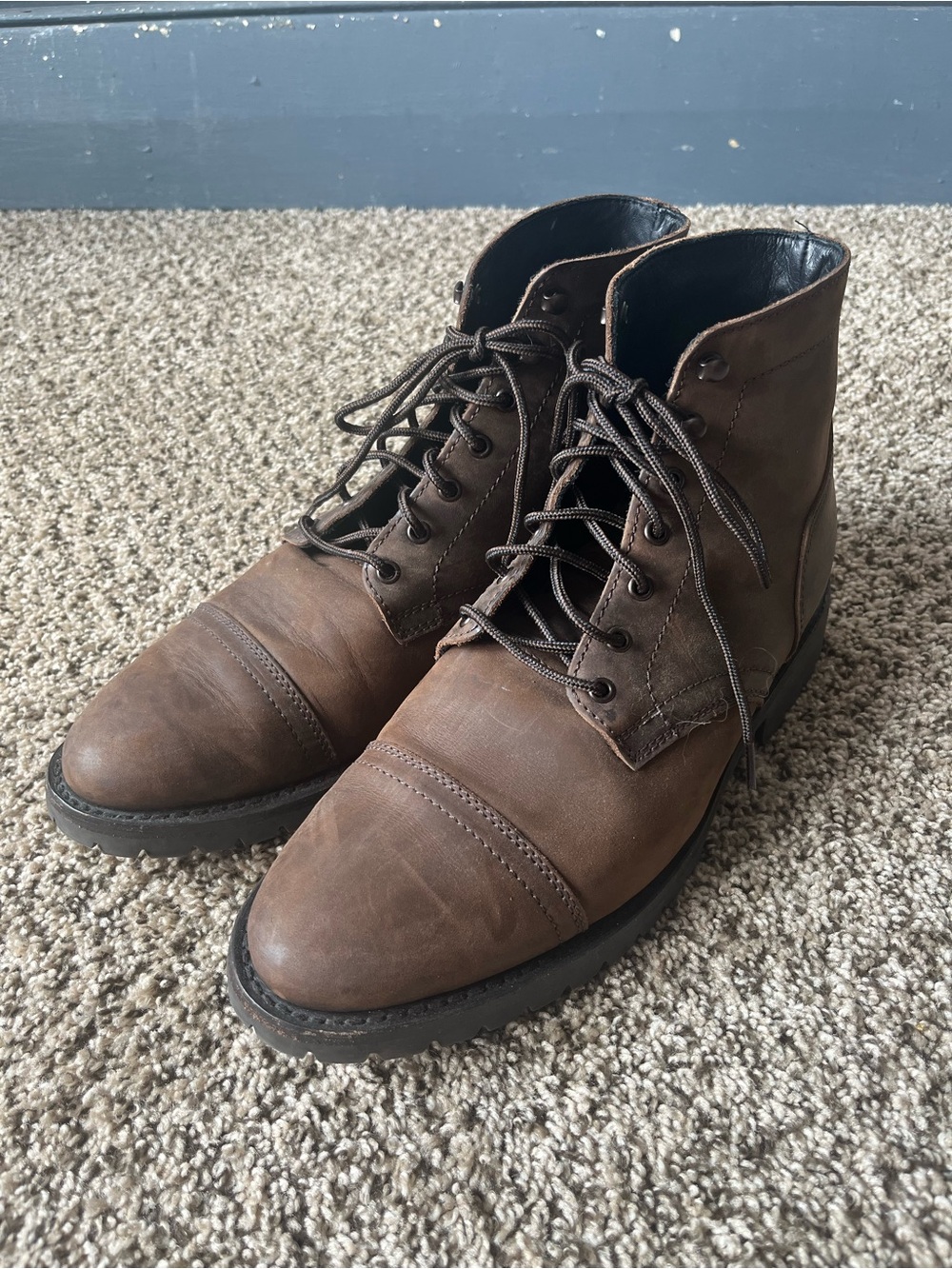 Thursday Boot Company Brown Leather Cap-Toe Lace-Up Boots